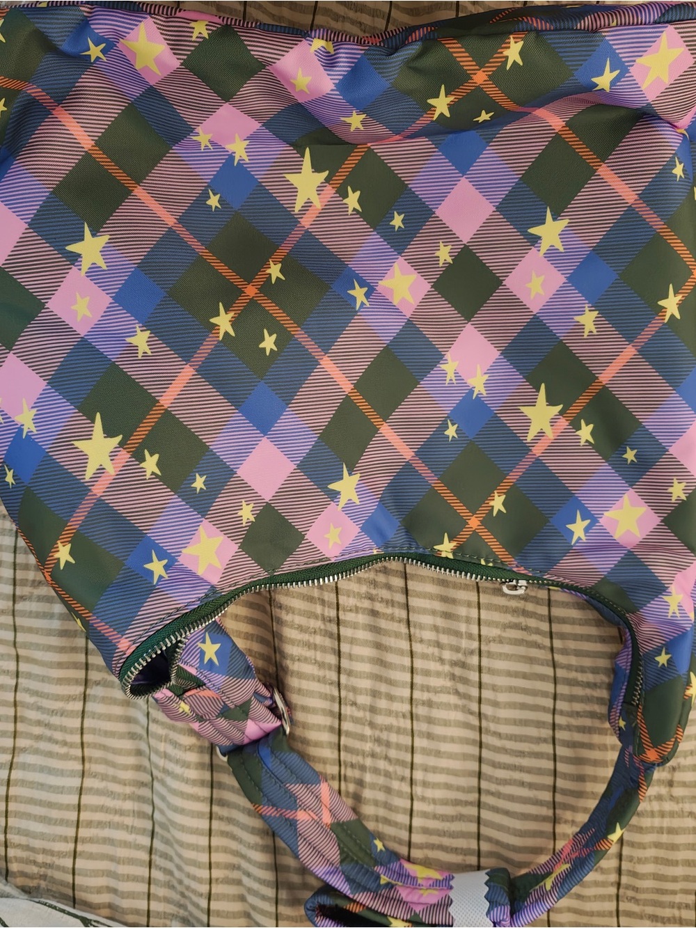 Plaid Star Print Shoulder Bag in Pink, Blue & Green - Picture 2 of 4